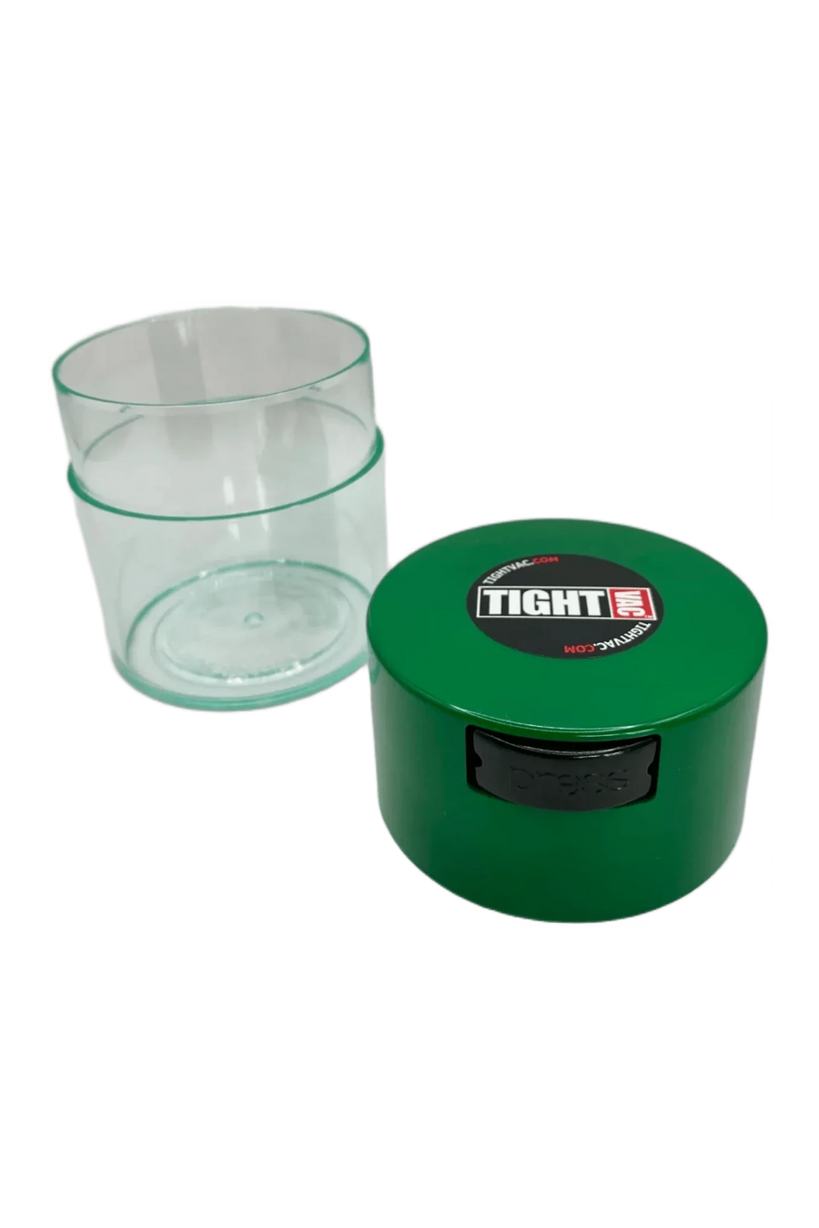 TightVac 0,29 L ouverte, corps transparent à côté d'un couvercle vert