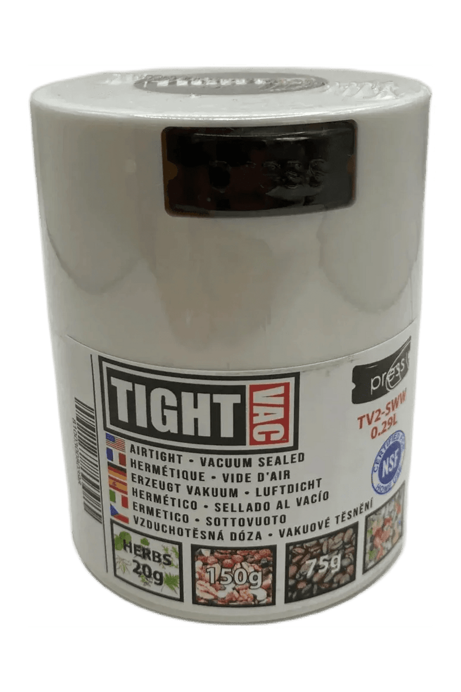Boîte hermétique TightVac 0,29 L avec son étiquette, vue de face