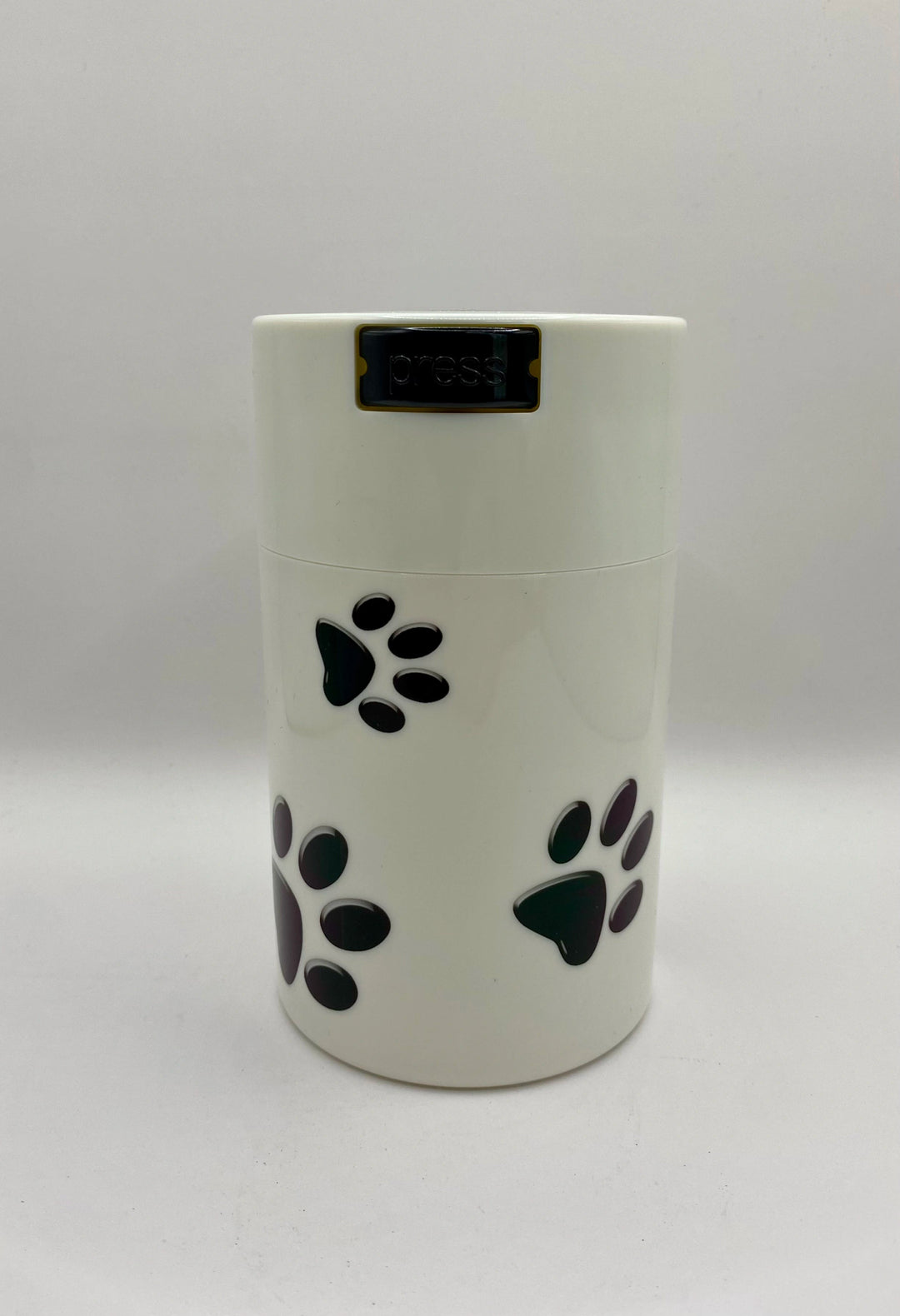 PawVac Smell - Proof Pet Food Container / 0,57L / 150g / Solid / Black Paws / White - TightVac Europe - The eassiest storage solutions