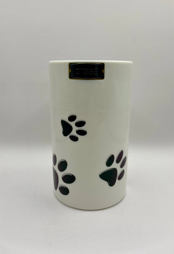 PawVac Smell - Proof Pet Food Container / 0,57L / 150g / Solid / Black Paws / White - TightVac Europe - The eassiest storage solutions