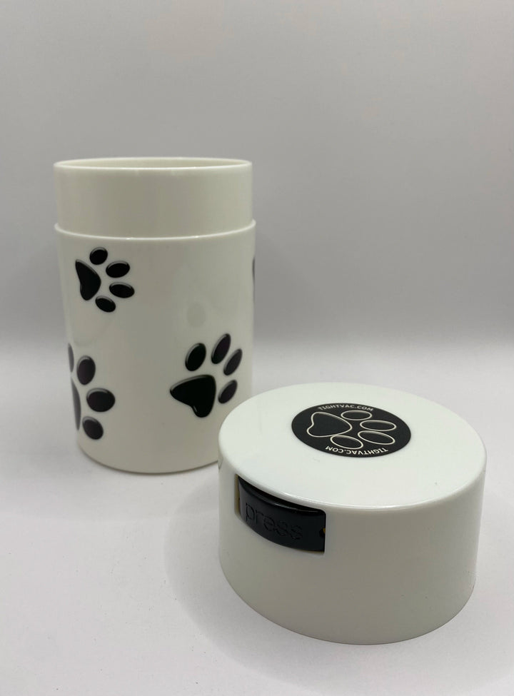 PawVac Smell - Proof Pet Food Container / 0,57L / 150g / Solid / Black Paws / White - TightVac Europe - The eassiest storage solutions