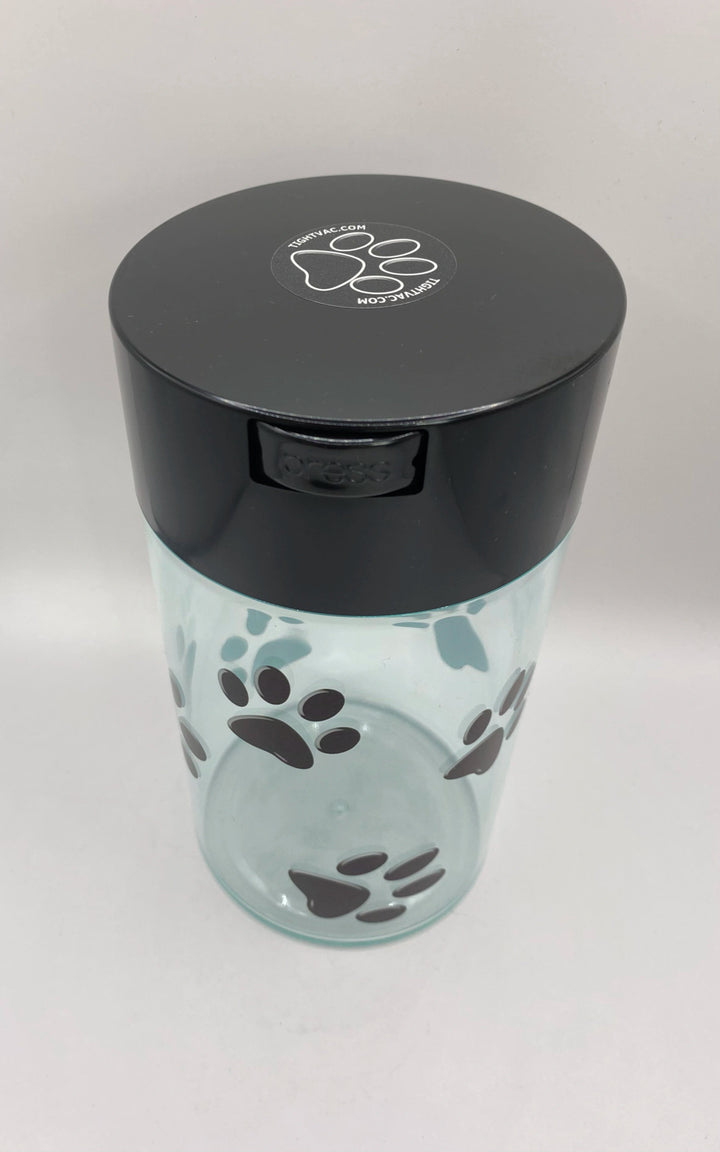 PawVac Smell - Proof Pet Food Container / 1,3L / Clear Black Cap Paw Design - TightVac Europe - The eassiest storage solutions
