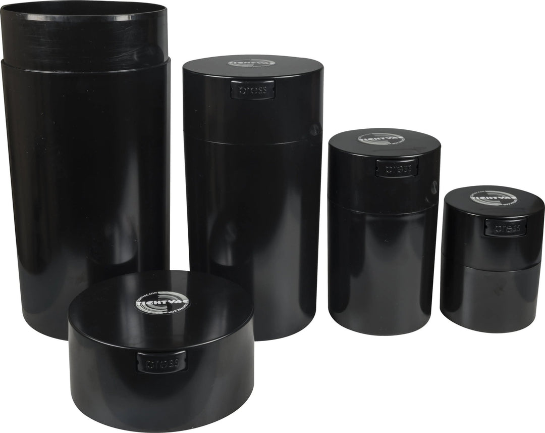 Tightvac SET (0,29 - 0,57 - 1,3 - 2,35 ltr) Solid Black Cap - TightVac Europe - The eassiest storage solutions