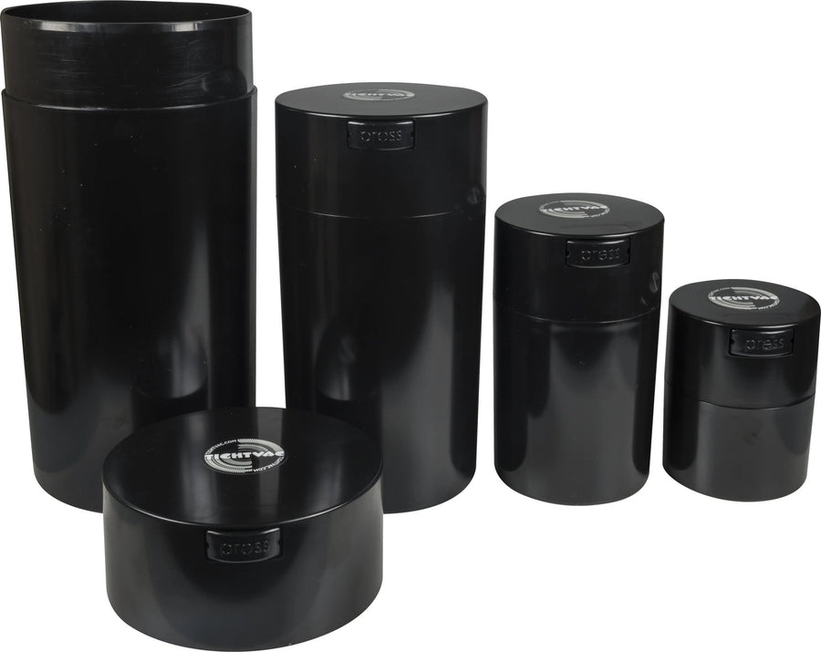 Tightvac SET (0,29 - 0,57 - 1,3 - 2,35 ltr) Solid Black Cap - TightVac Europe - The eassiest storage solutions