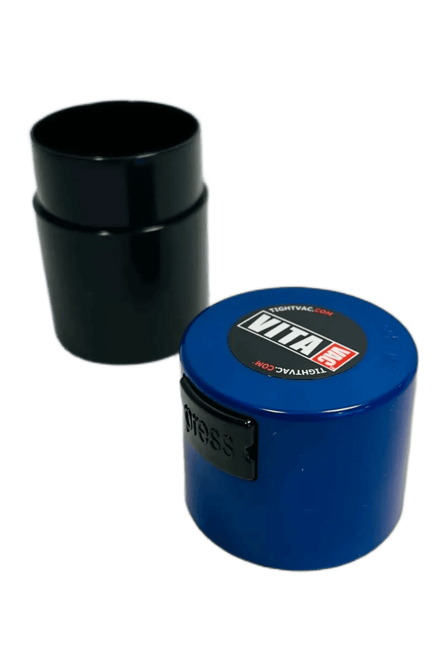 VitaVac 0,06 L, boîte hermétique à couvercle bleu foncé sur corps noir, pour 20 g de vitamines ou compléments